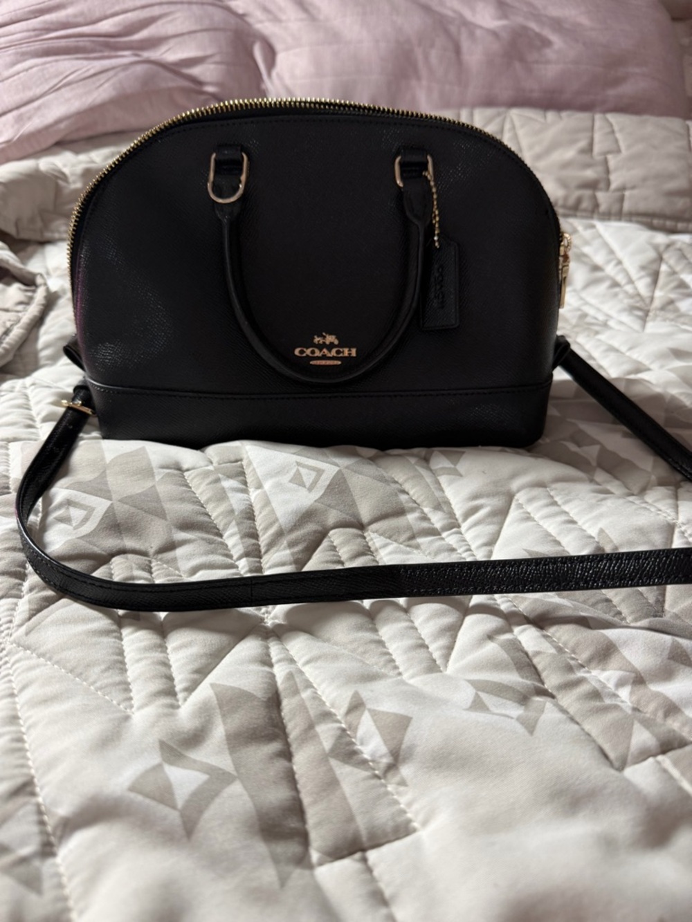 COACH Black Leather Dome Small Satchel - Classic Women's Handbag - Picture 2 of 8